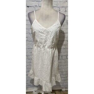 Japna Sleeveless Eyelet White Cotton Dress Sweetheart Neckline Large